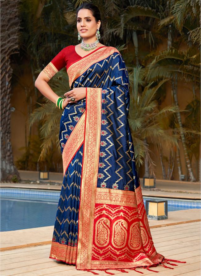 Banarasi Silk Navy Blue Party Wear Weaving Saree